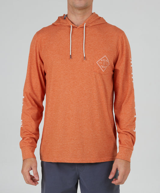 front view of Tippet Rust Pocket Hood Tech Tee