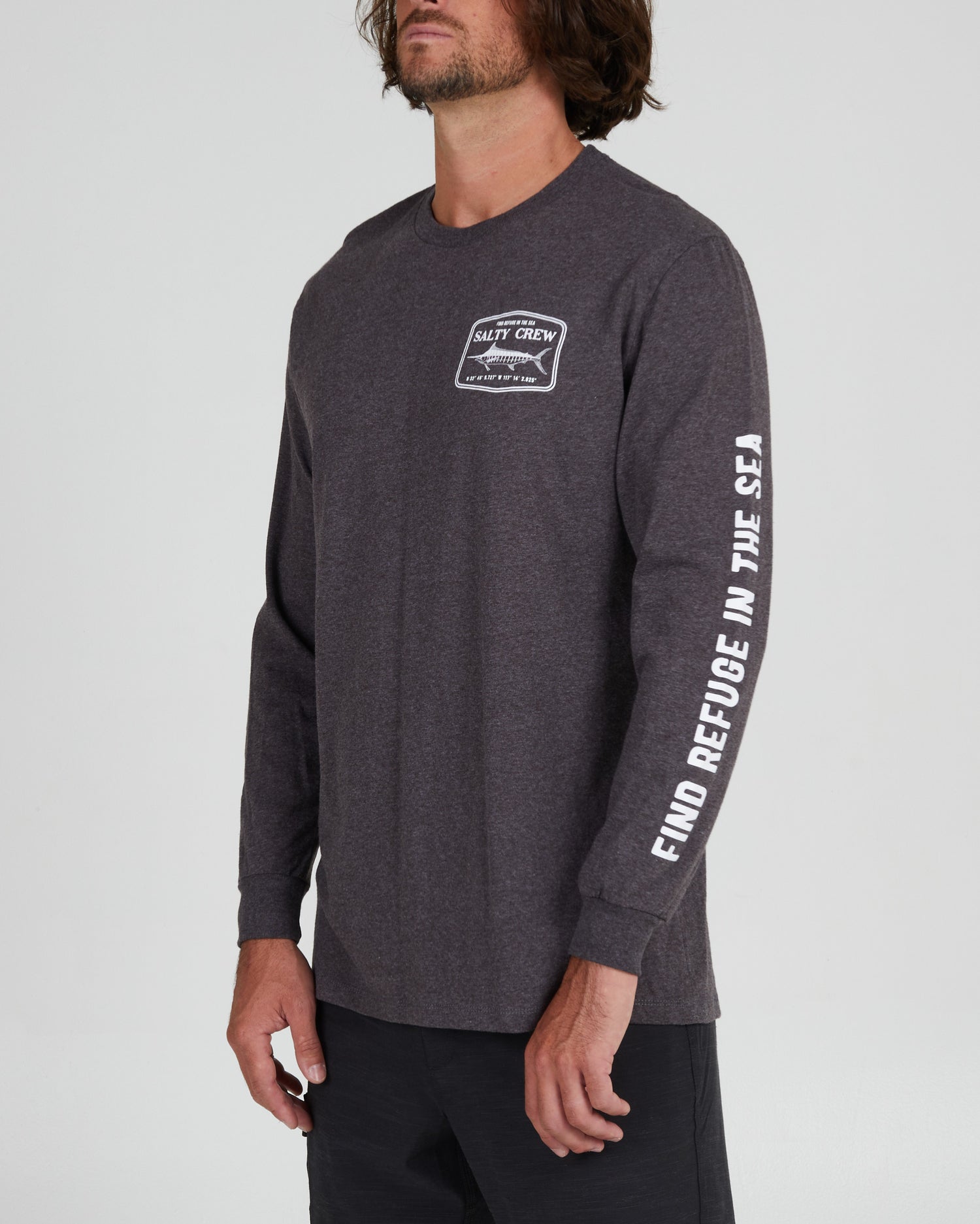 front angled Stealth Charcoal Heather L/S Standard Tee
