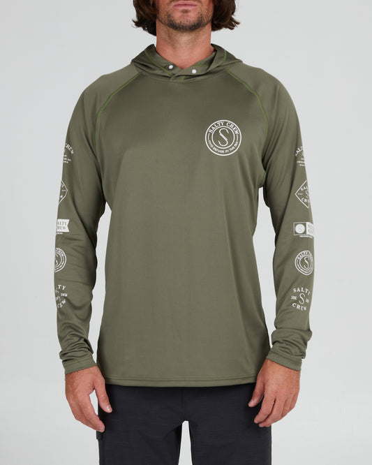front view of Palomar Olive Pinnacle + Hood Sunshirt