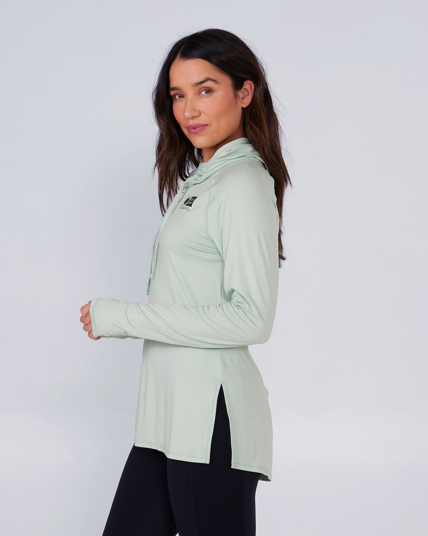side view of Thrill Seekers Jade Hooded Sunshirt
