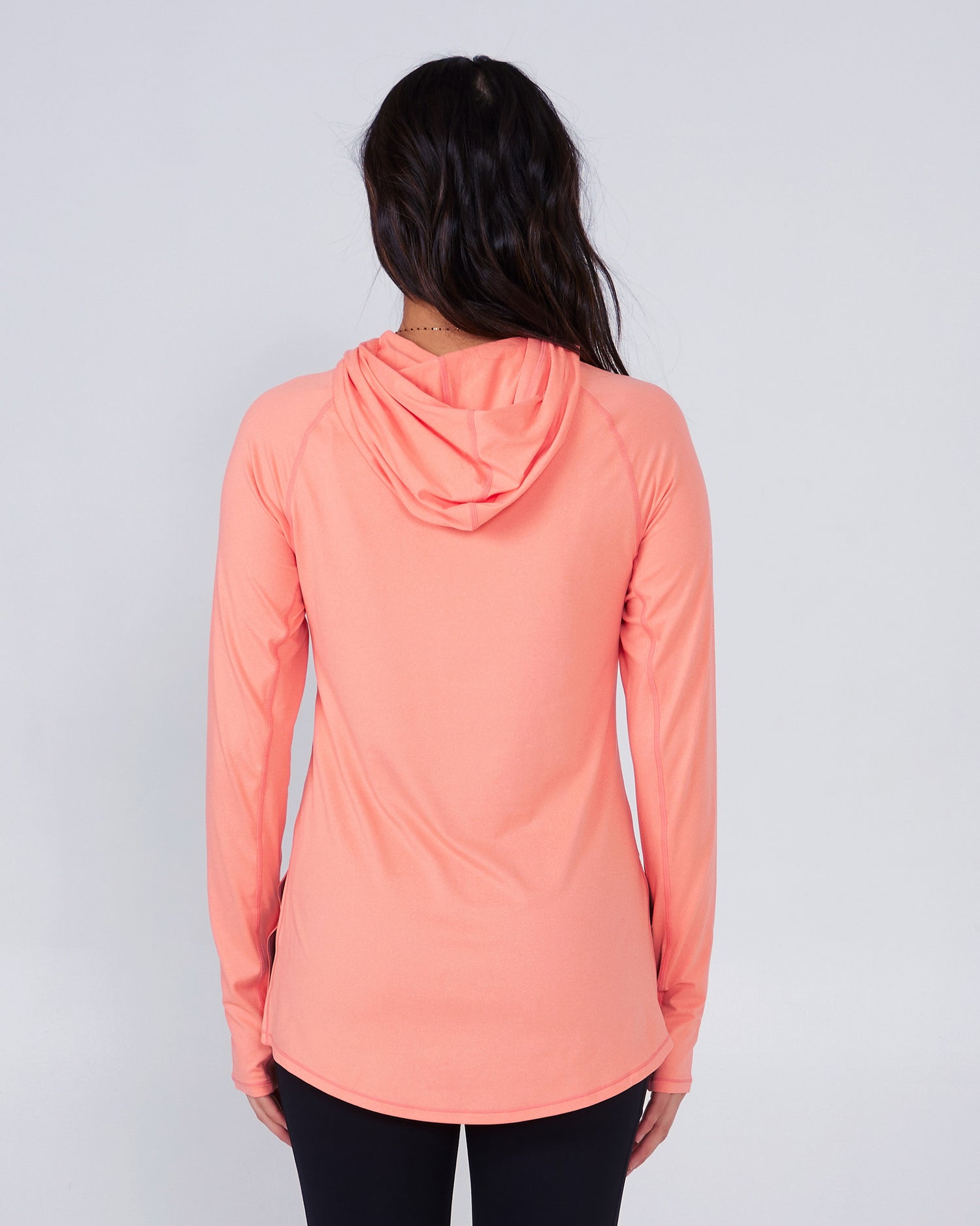 back view of Thrill Seekers Sunrise Coral Hooded Sunshirt