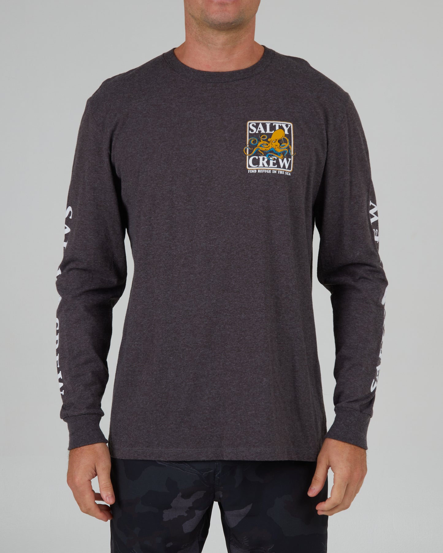 front view of Ink Slinger Charcoal Heather L/S Standard Tee