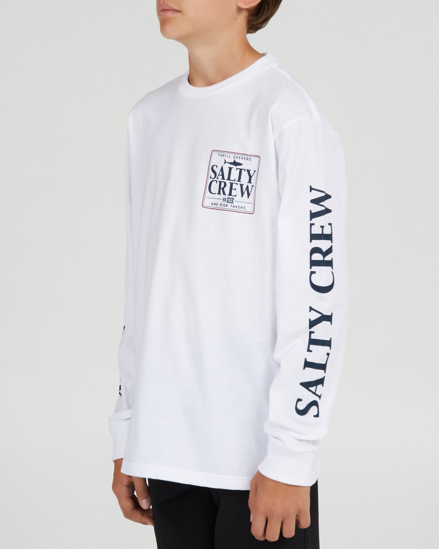 On body front angle of the Coaster Boys White L/S Tee