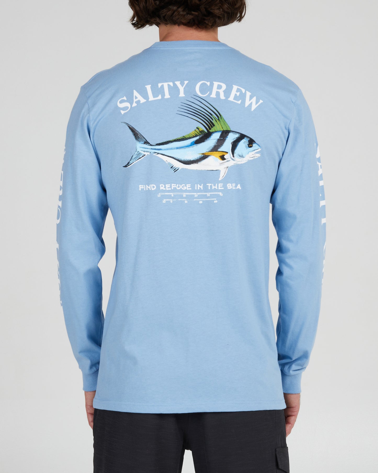 back view of Rooster Marine Blue L/S Premium Tee