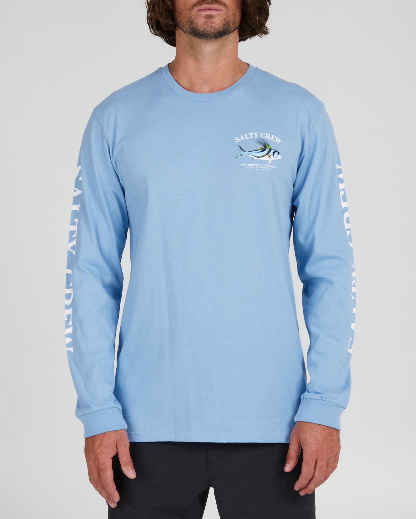 front view of Rooster Marine Blue L/S Premium Tee