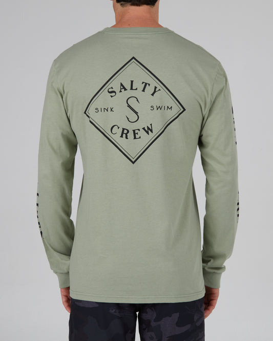 back view of Tippet Dusty Sage L/S Premium Tee