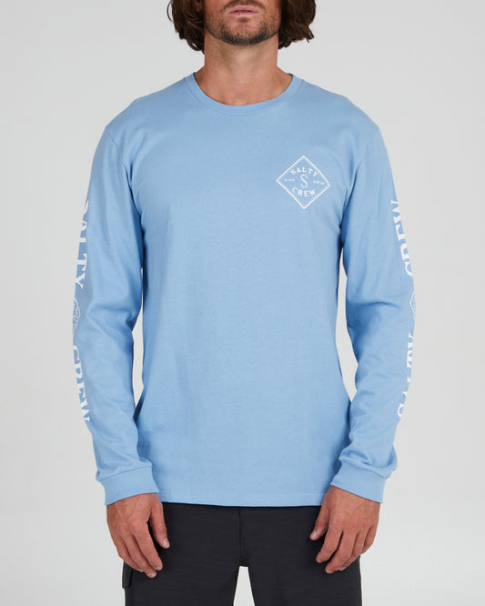 On body front of the Tippet Marine Blue L/S Premium Tee