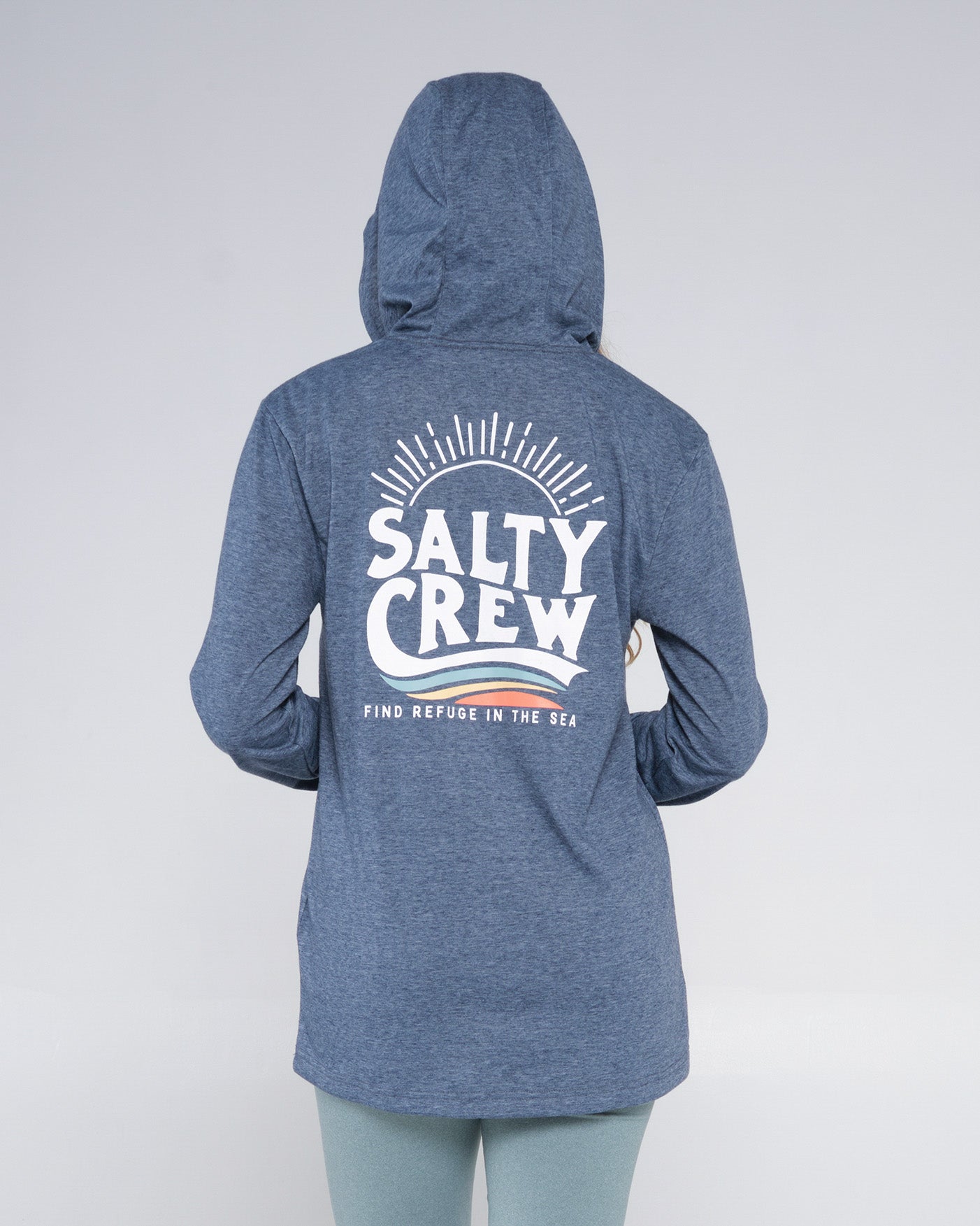 back view of The Wave Navy Mid Weight Hoody