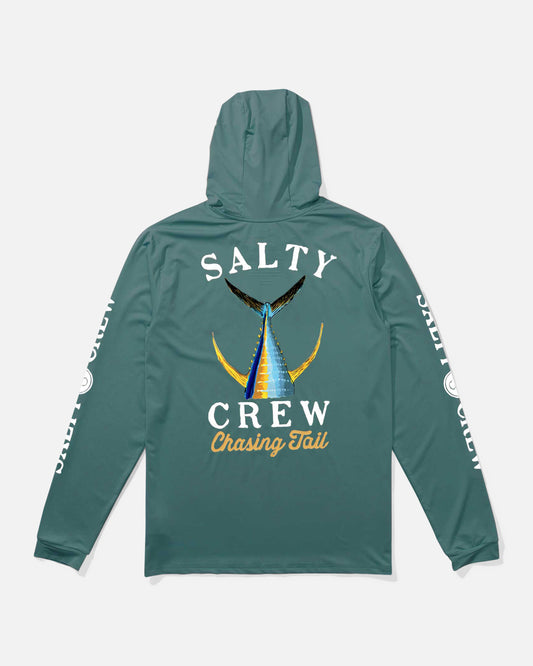 Back view of the Tailed Sunshirt Hoodie - Hydro. 