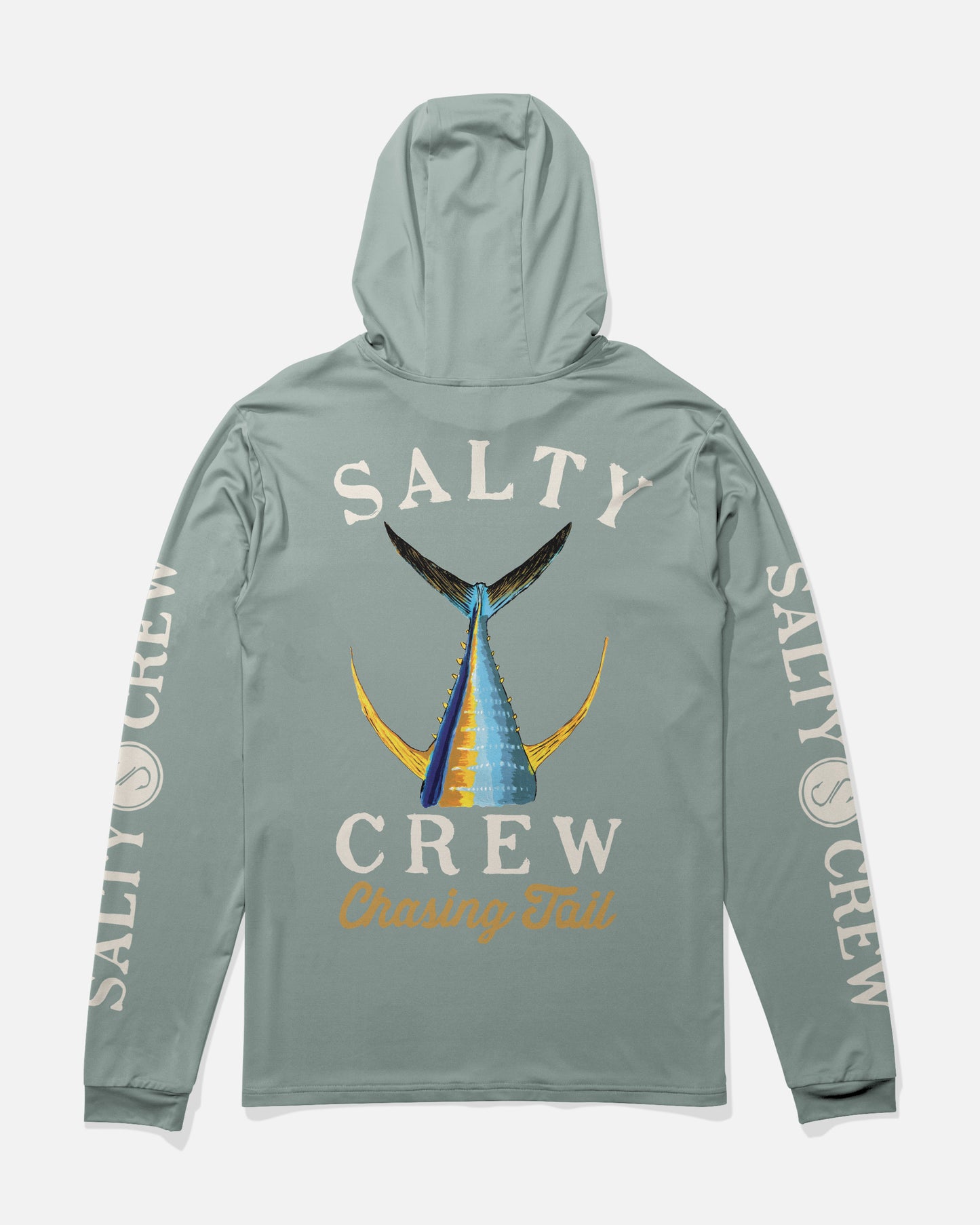 Back view of the Tailed Hood Sunshirt - Jade. 