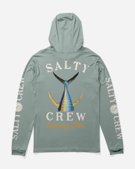 Back view of the Tailed Hood Sunshirt - Jade. 