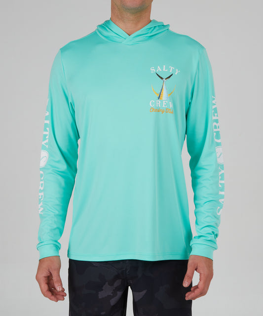 front view of Tailed Sea Foam Hood Sunshirt