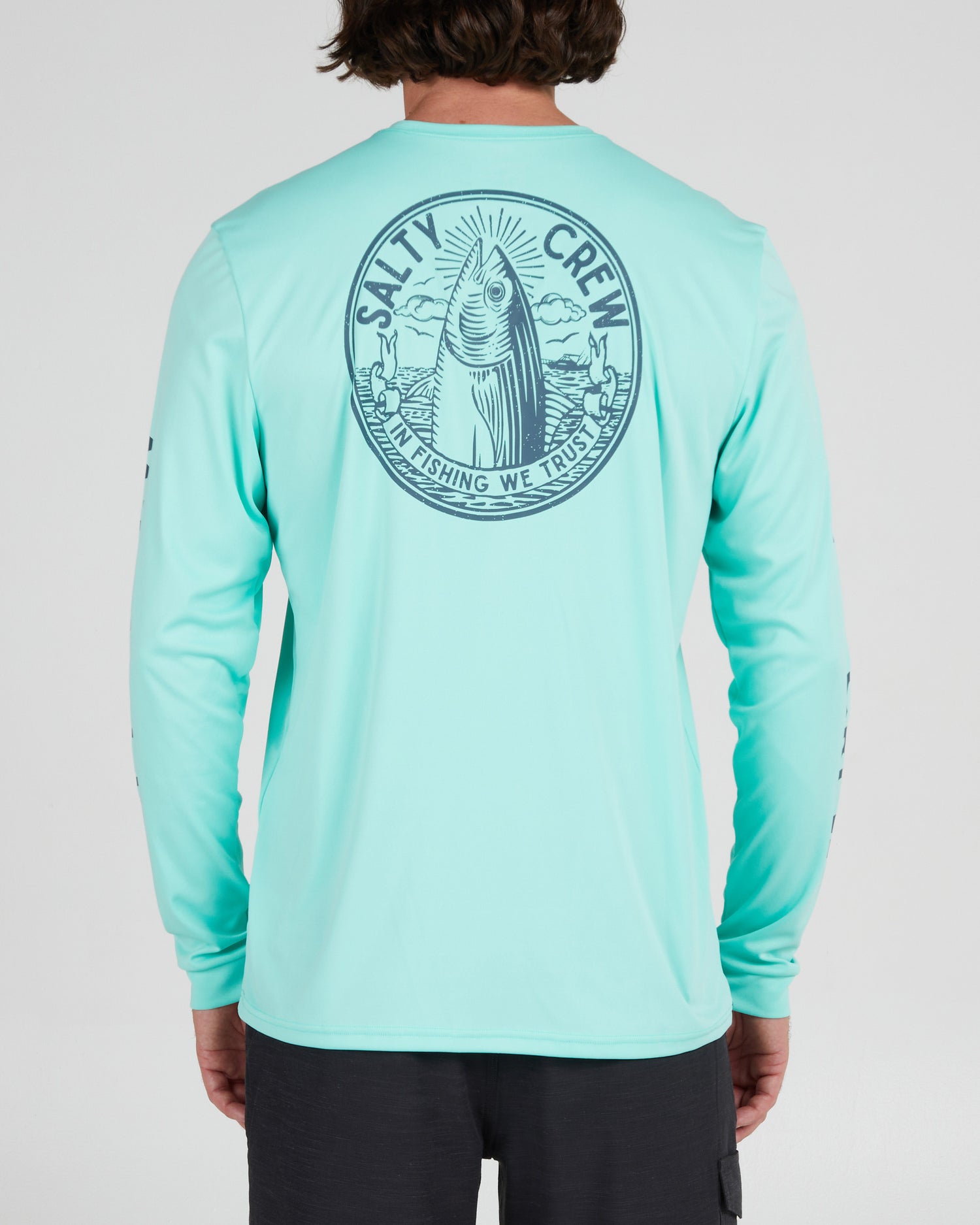 back view of Fishing We Trust Sea Foam L/S Sunshirt
