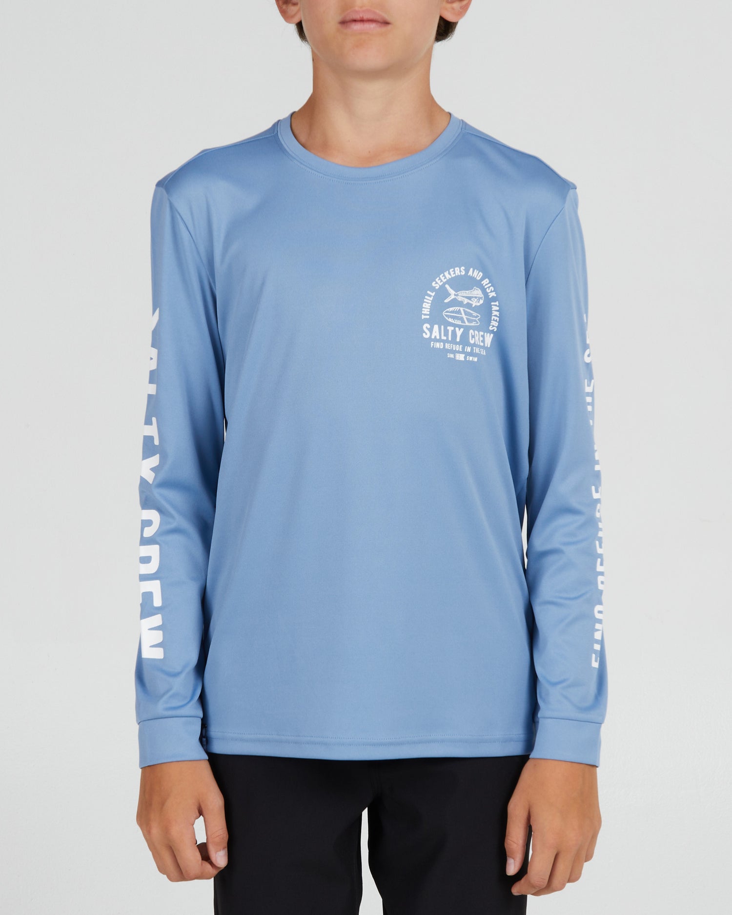 front view of Lateral Line Boys Marine Blue L/S Sunshirt