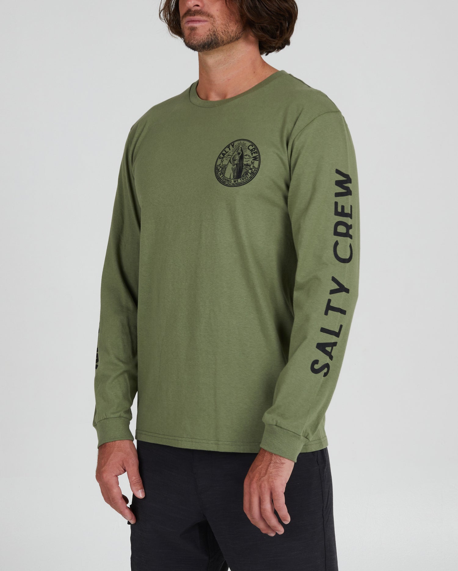 In Fishing We Trust Sage Green L/S Premium Tee