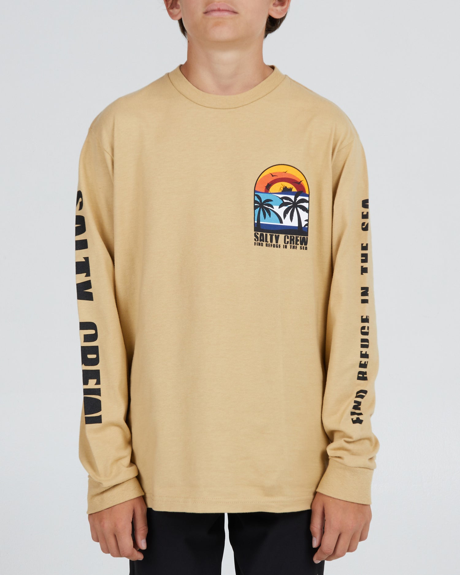 front view of Beach Day Boys Camel L/S Tee