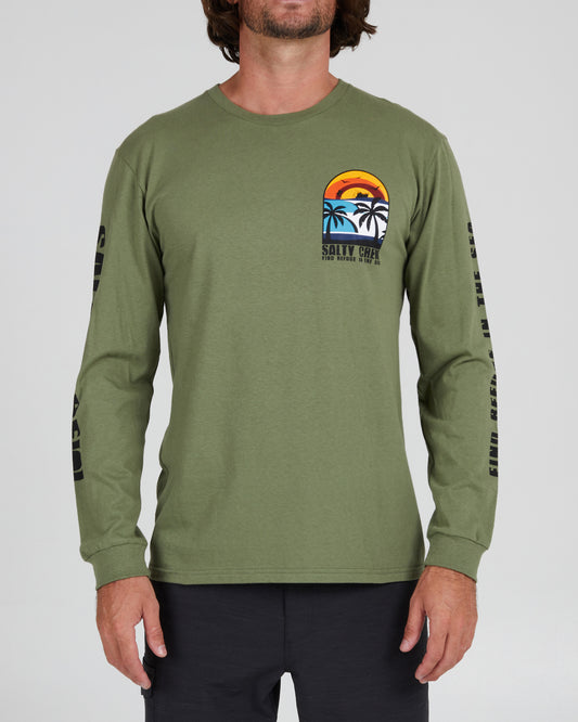 On body front of the Beach Day Sage Green L/S Premium Tee