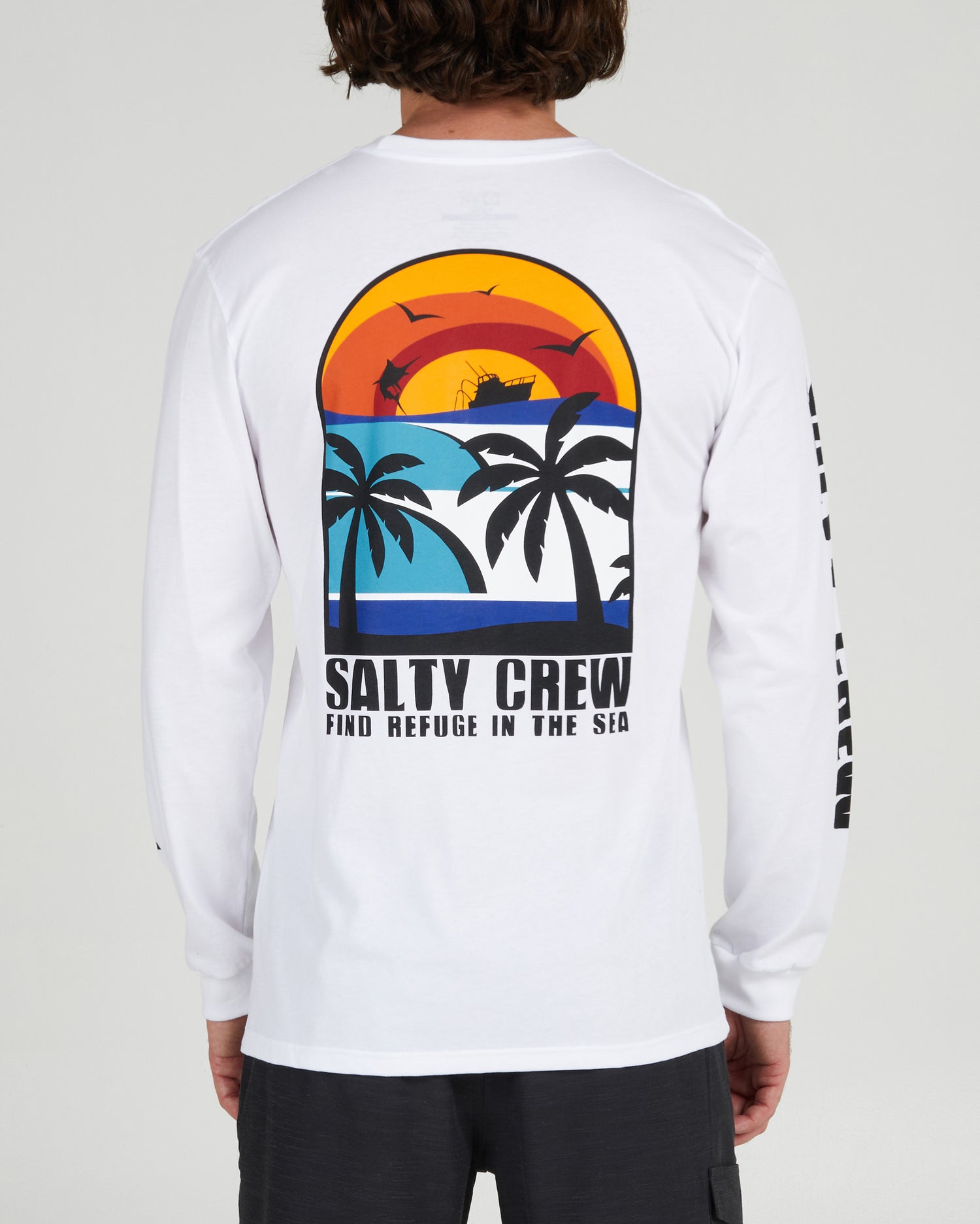 On body back of the Beach Day White L/S Premium Tee