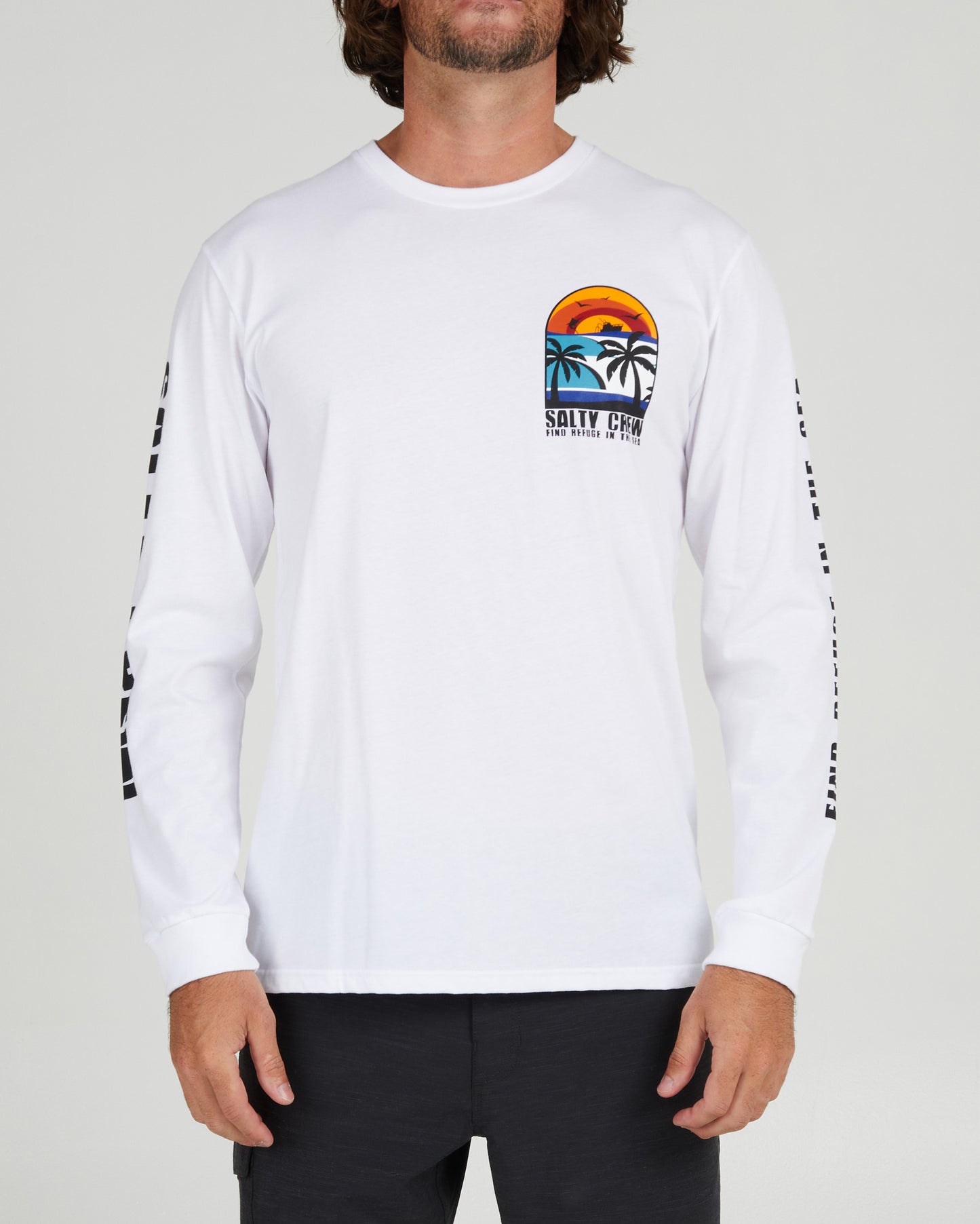 On body front of the Beach Day White L/S Premium Tee