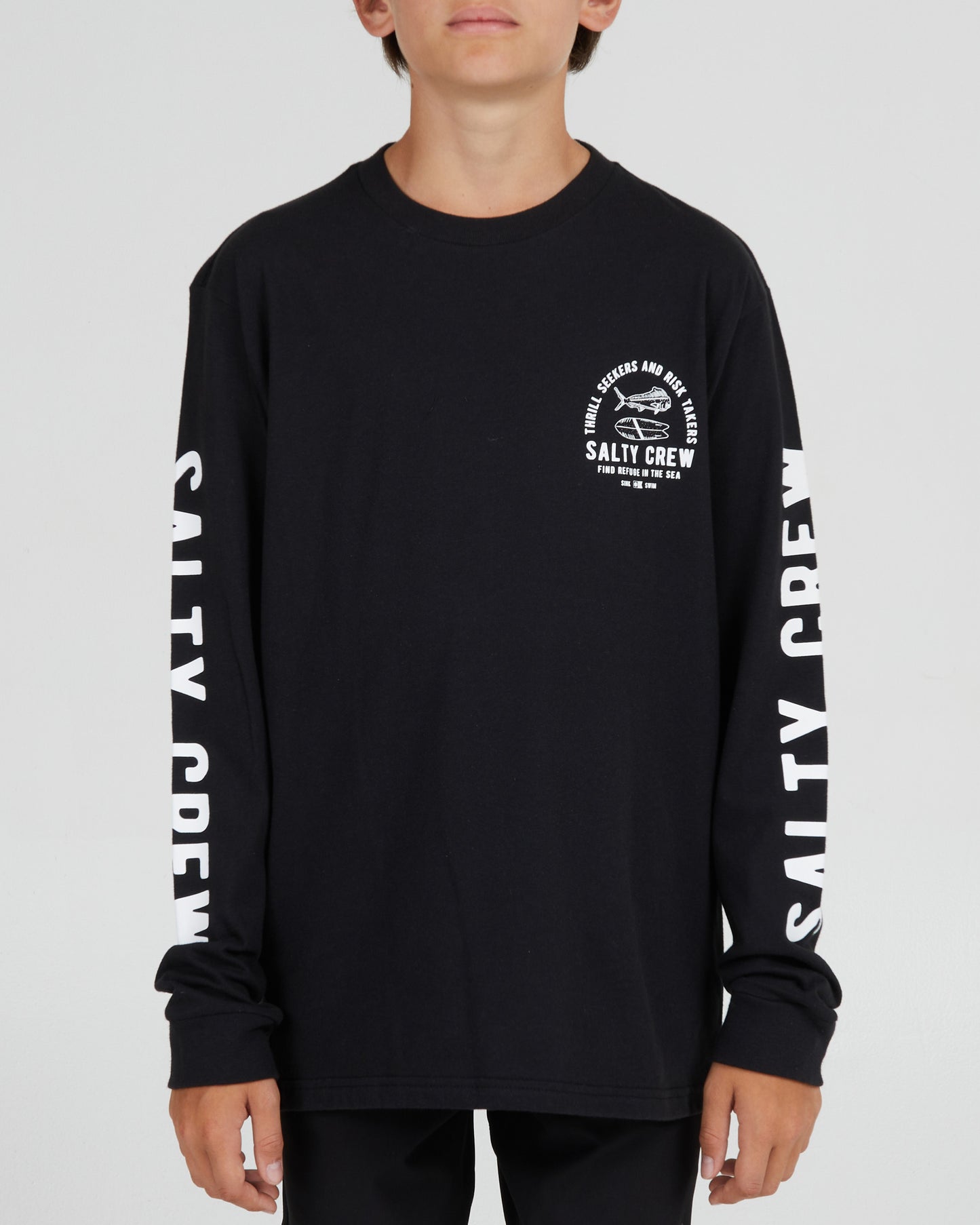 front view of Lateral Line Boys Black L/S Tee