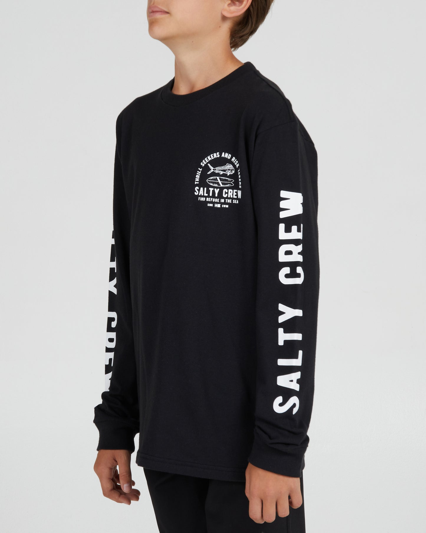 front angled Lateral Line Boys Black L/S Tee