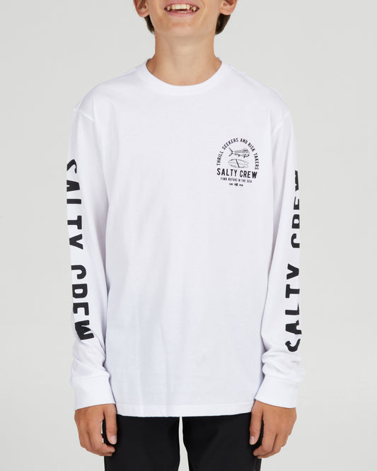 front view of Lateral Line Boys White L/S Tee
