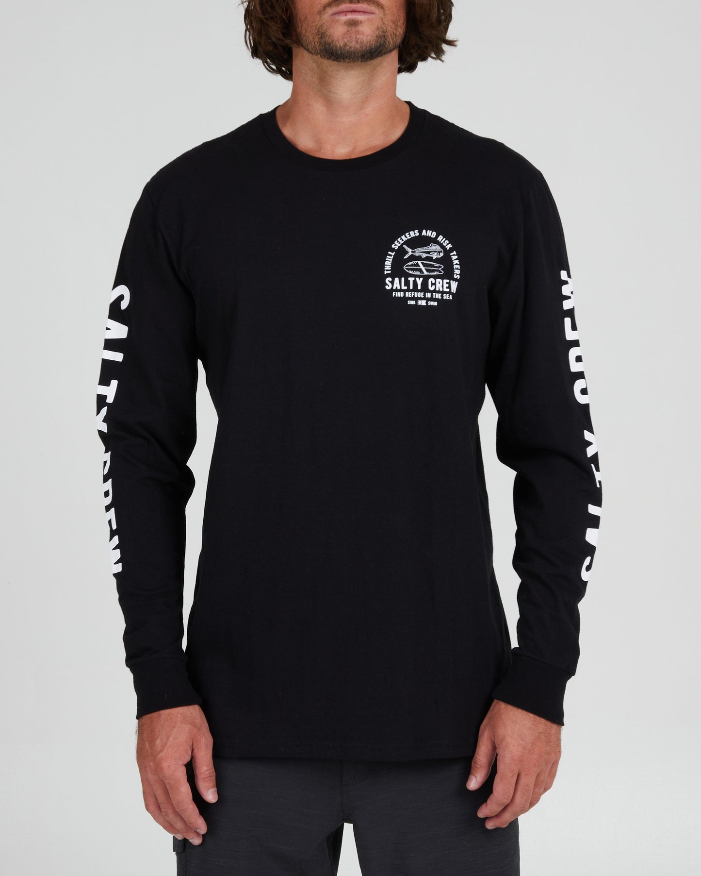 On body front of the Lateral Line Black L/S Standard Tee