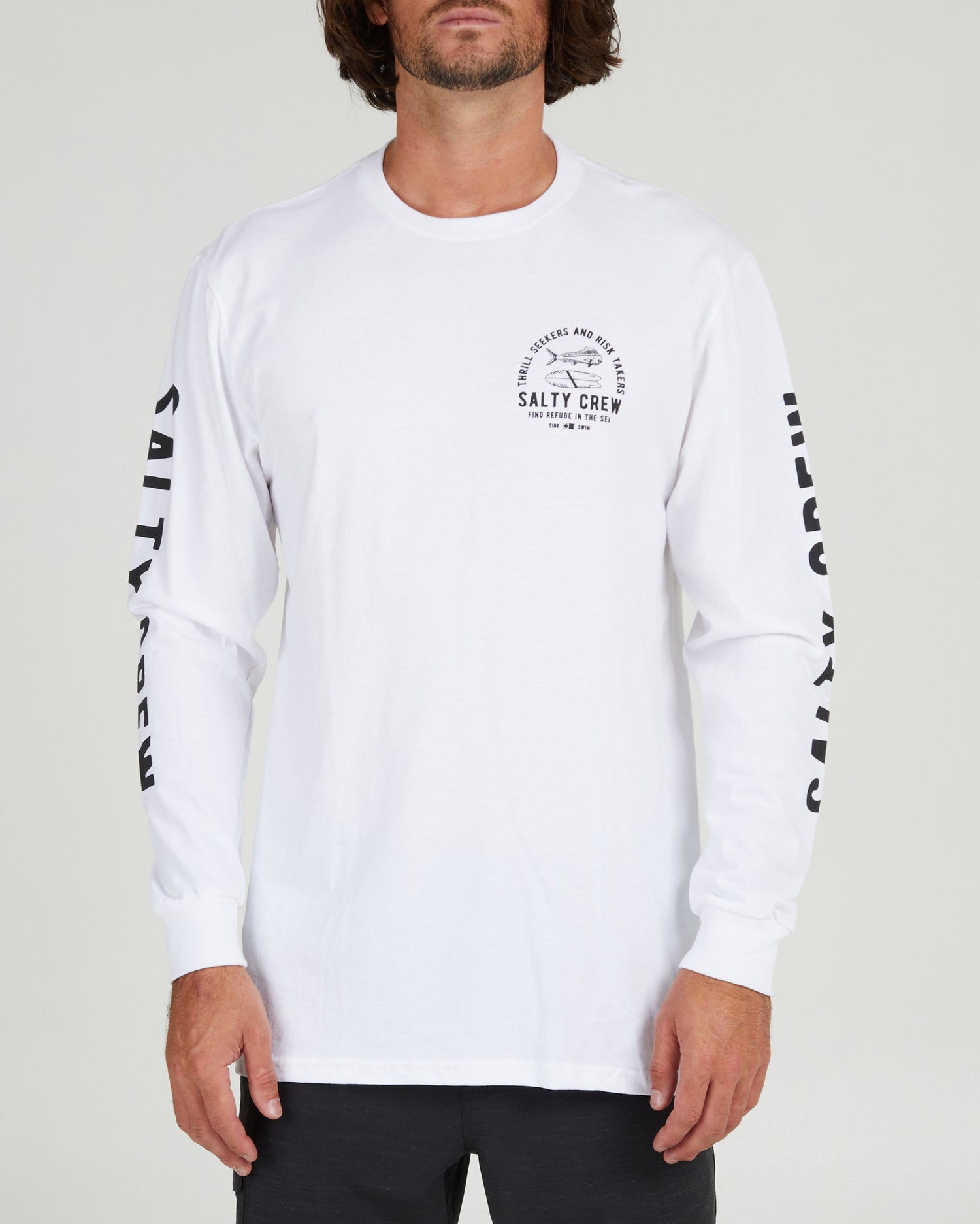 On body front of the Lateral Line White L/S Standard Tee