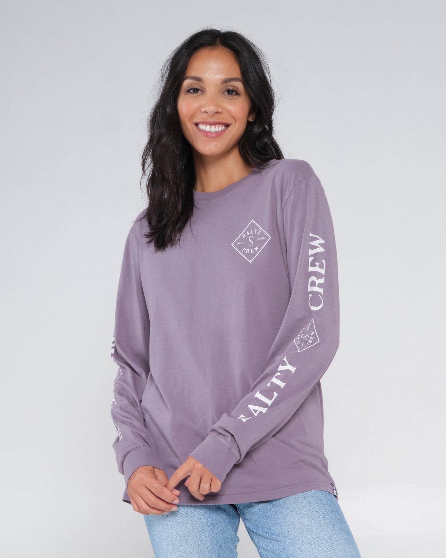 front view of Tippet Lavender Stone L/S Boyfriend Tee