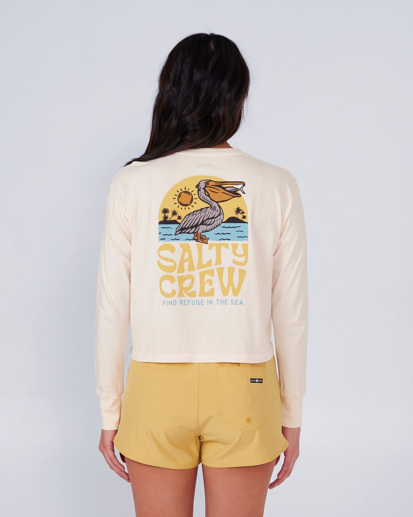 back view of Seaside Bone L/S Crop Tee