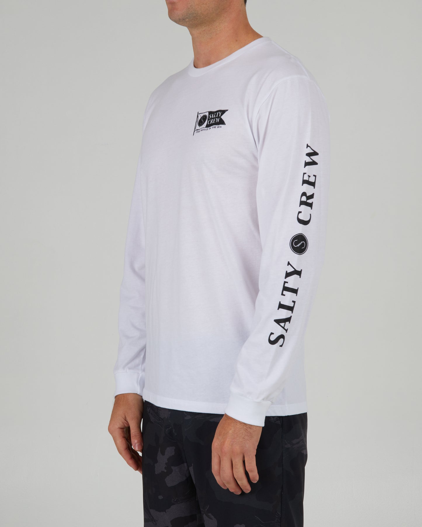 front angled Pennant White L/S Premium Tee