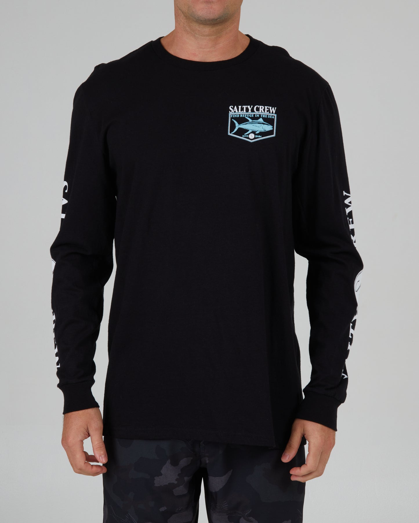 front view of Angler Black L/S Standard Tee