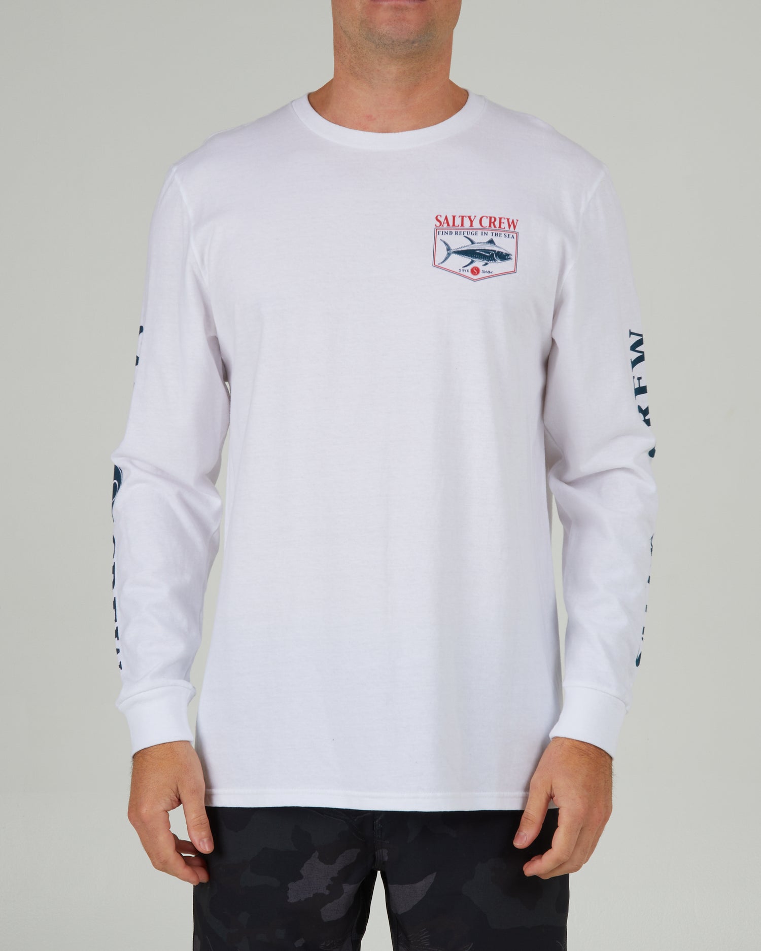 front view of Angler White L/S Standard Tee