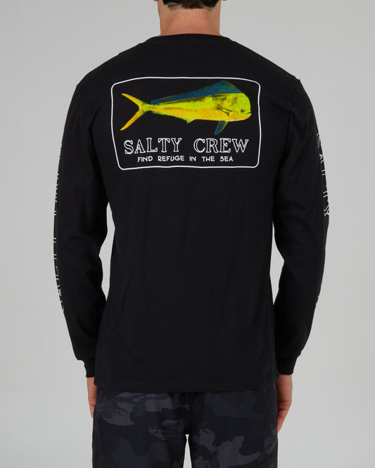 back view of Golden Mahi Black L/S Premium Tee