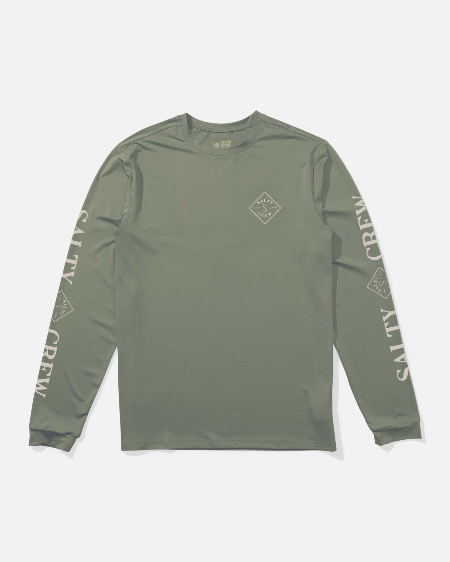 Front view of the Tippet Long Sleeve Sunshirt - Oil Green. 
