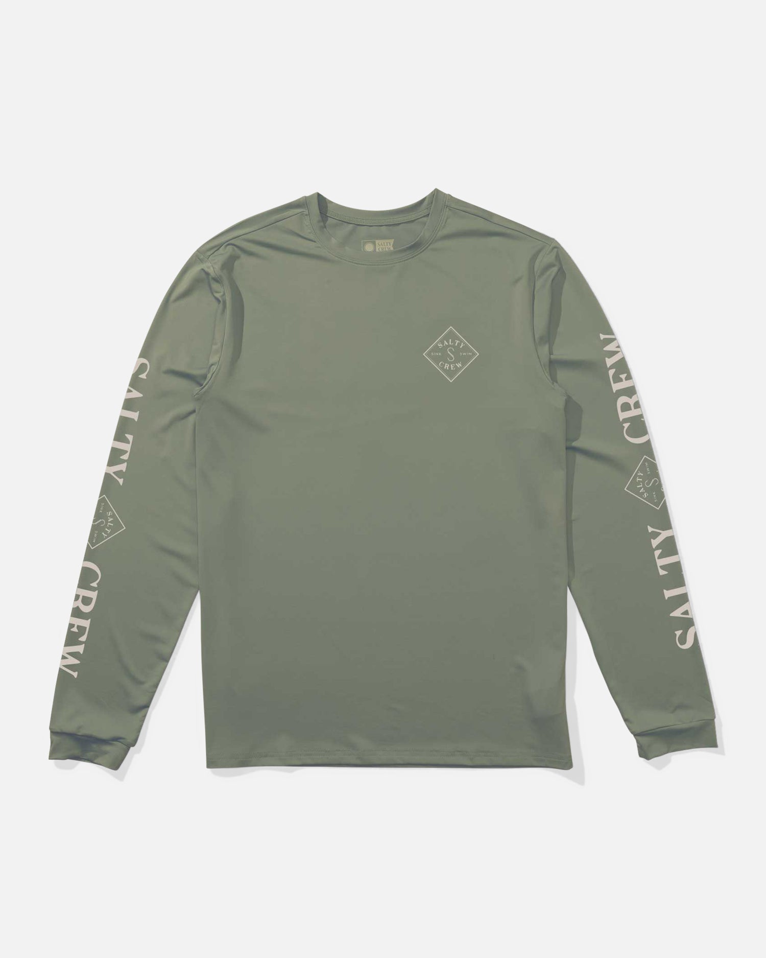 Front view of the Tippet Long Sleeve Sunshirt - Oil Green. 