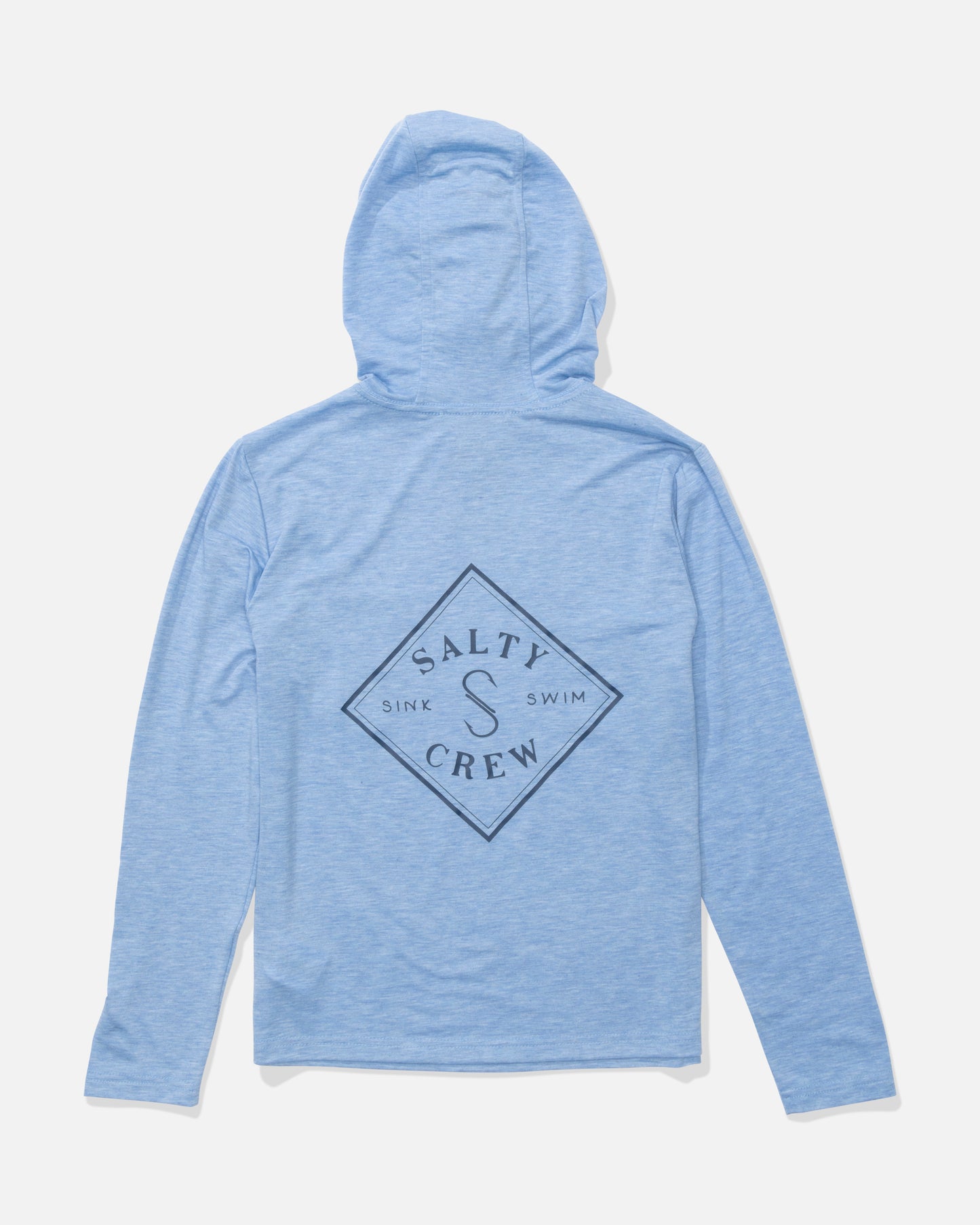 Back view of the Tippet Boys Hood Tech Tee - Blue Heather. 