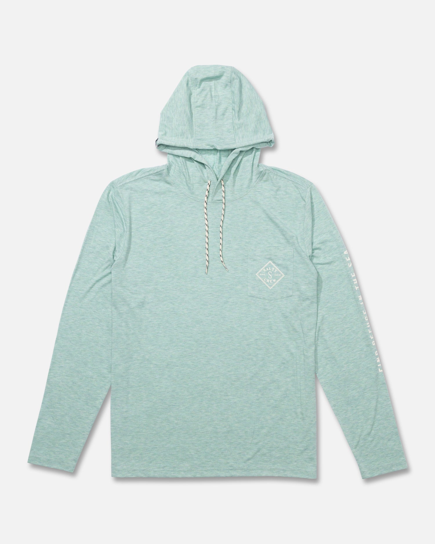 Front view of the Tippet Pocket UV Hoodie - Marine. 