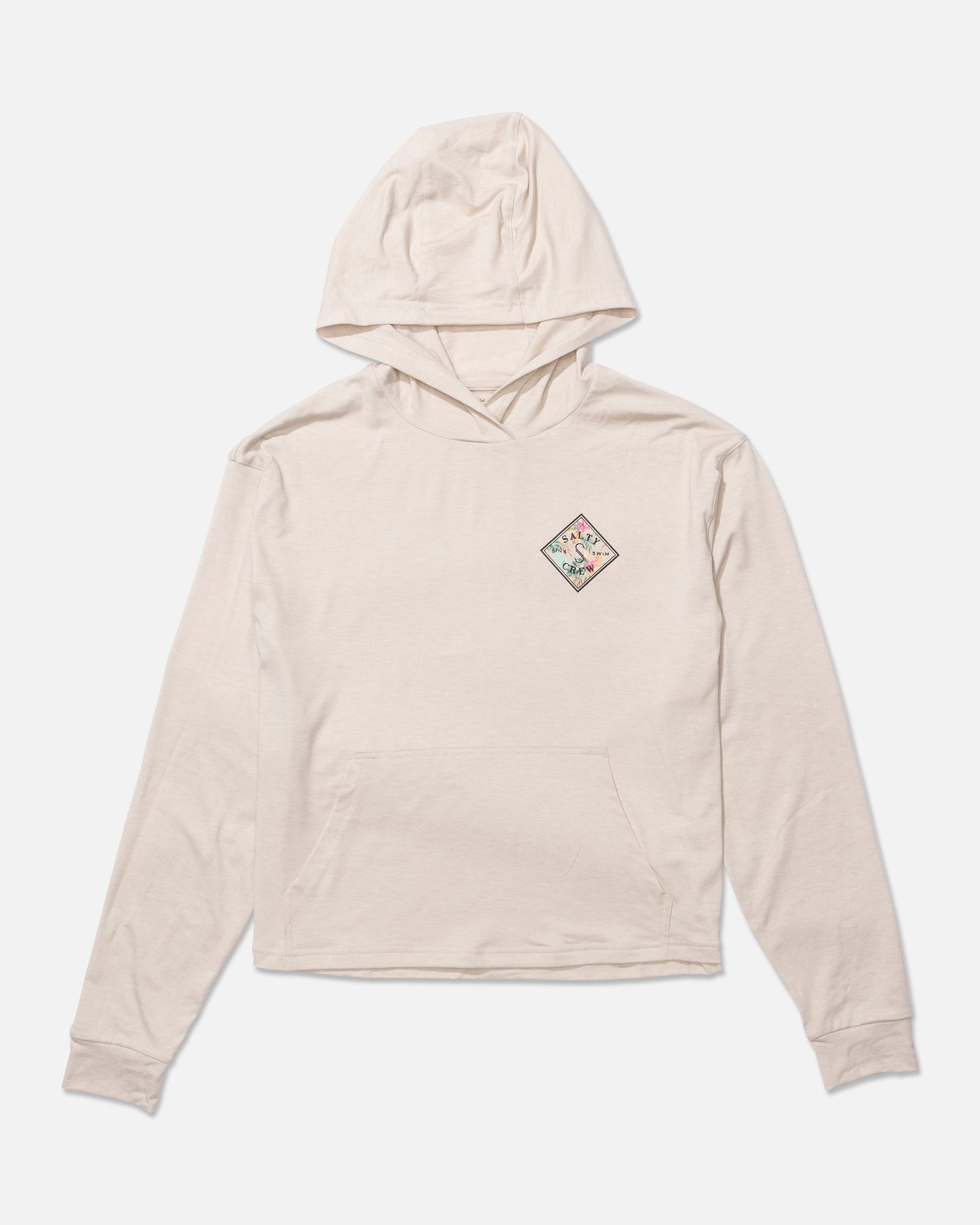 Front view of the Tippet Fill Tech Hoodie - Oatmeal. 