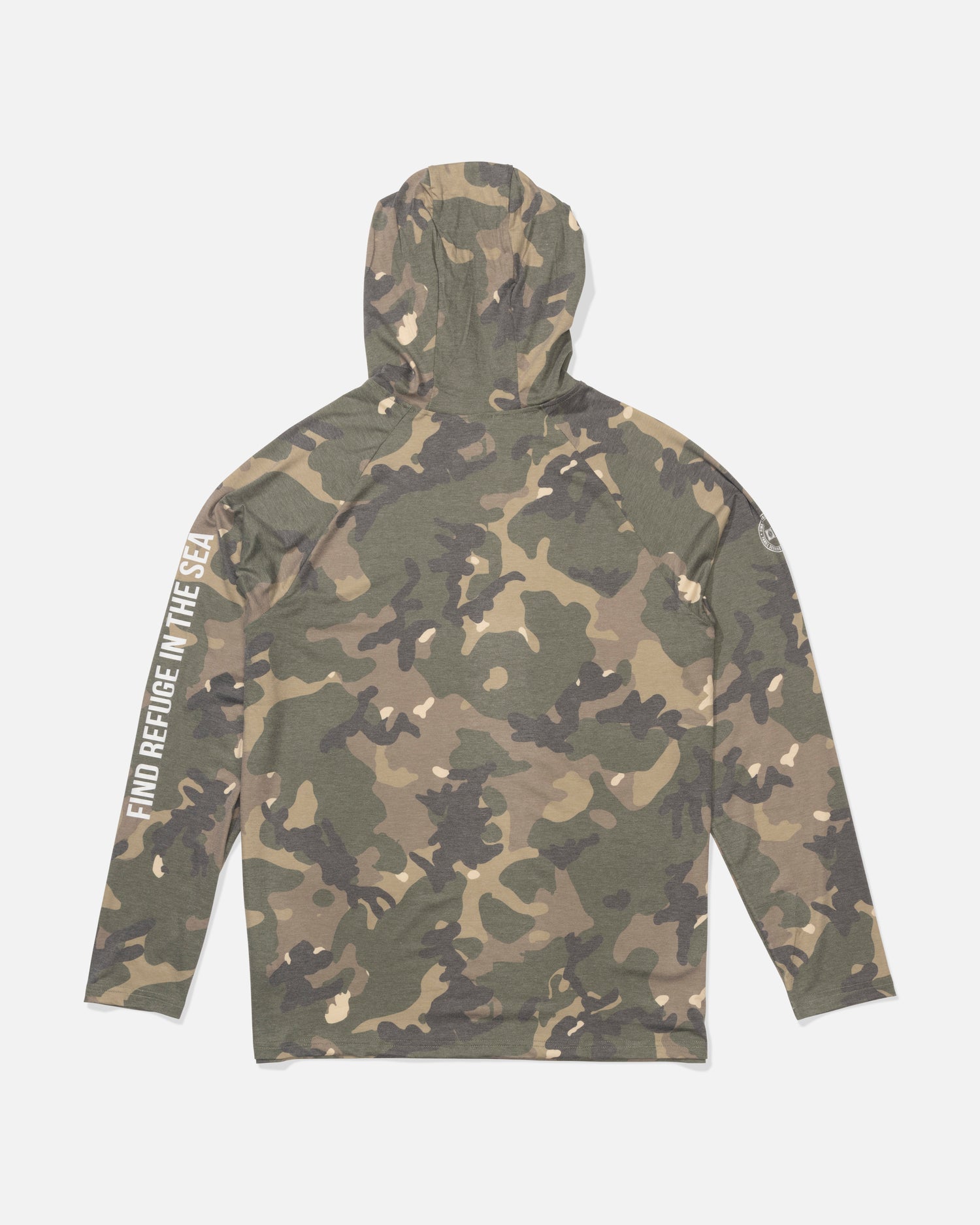 Back view of the Mariner Lite UV Hoodie - Green Camo. 