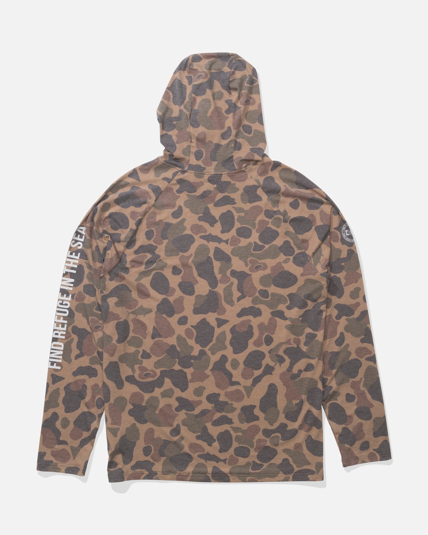 Back view of the Mariner Lite UV Hood - Tan Camo. 