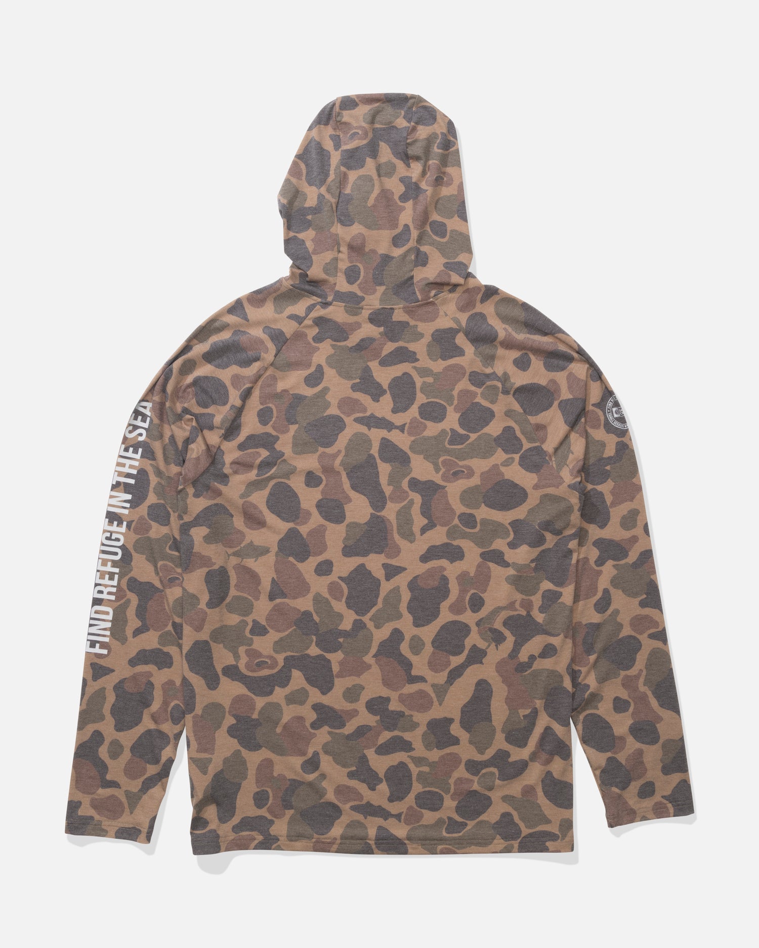 Back view of the Mariner Lite UV Hood - Tan Camo. 