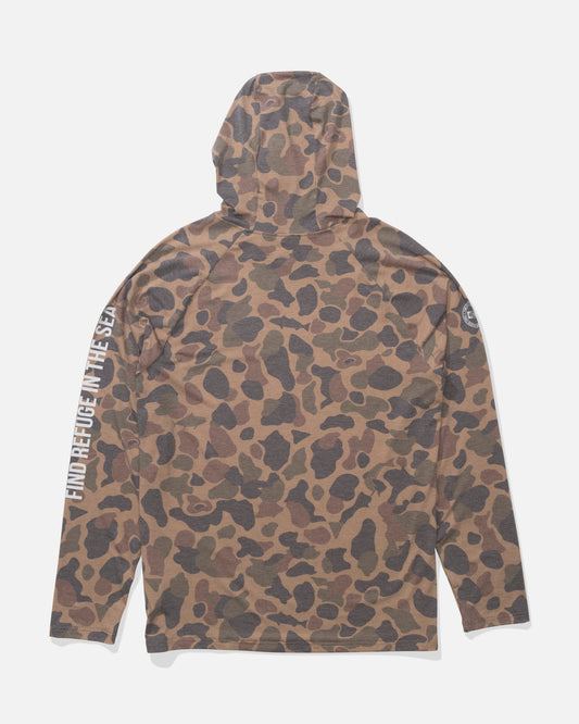 Back view of the Mariner Lite UV Hood - Tan Camo. 