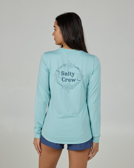 Back view of the Respect Long Sleeve Sunshirt - Oasis. 