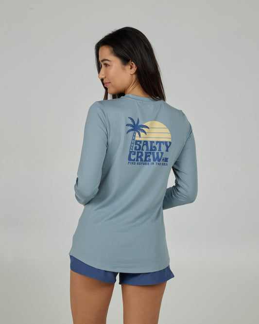 Back view of the Sunrise Long Sleeve Sunshirt - Stormy Grey. 