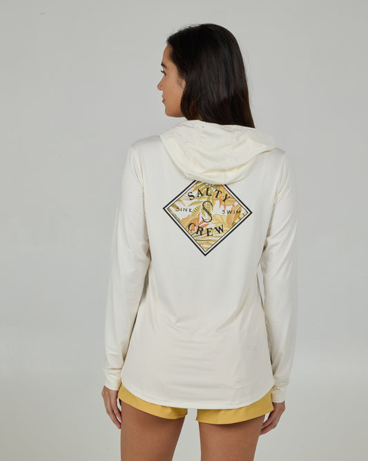 Back view of the Tippet Fill Sunshirt Hoodie - Off White. 