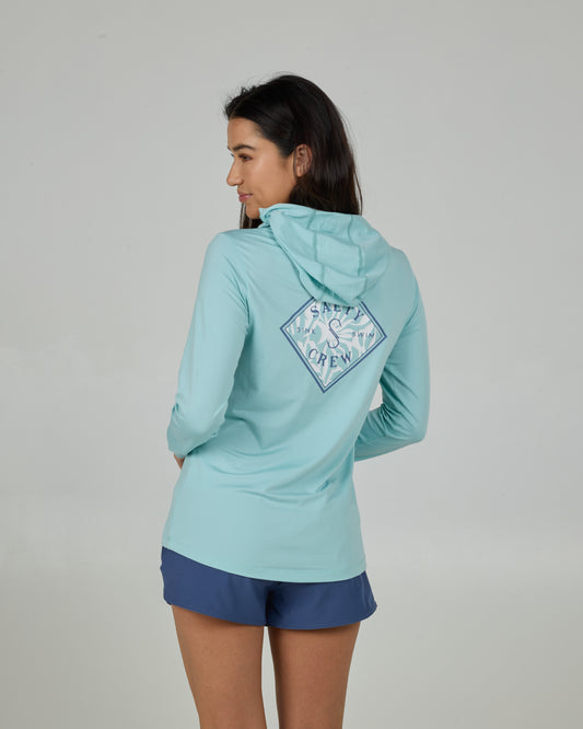 Back view of the Tippet Fill Sunshirt Hoodie - Oasis. 