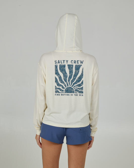 Alternate back view of the Perfect Set Tech Hoodie - Off White. 