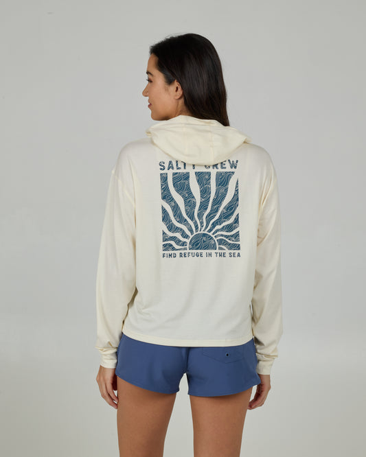 Back view of the Perfect Set Tech Hoodie - Off White. 