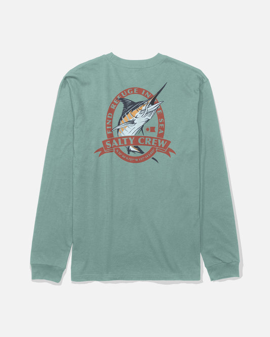 Back view of the Bill Club Long Sleeve Tee - Mackerel. 